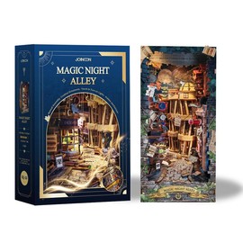 Magic Night Alley 3D Book Nook, 1 Box DIY Wooden Bookshelf Insert DIY Miniature Kit, Bookend Stand with LED Light, Desktop Ornament for Home Office, Room Decor, DIY Decoration Materials, Home Decor, Stocking Fillers Gift, Christmas Gift Ideas