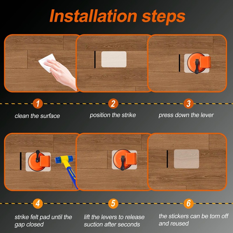 Floor Gap Fixer Tools with Suction Cup, Rubber Mallet Hammer,