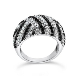 925 Sterling Silver UK Hallmarked White Gold Plated Diamonds Black and Clear Diamonique Cluster Eternity Ladies Ring Band [Size K]