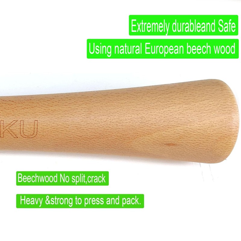 12" Sauerkraut Pounder Natural Beech Wood smasher for Fermentation Crocks