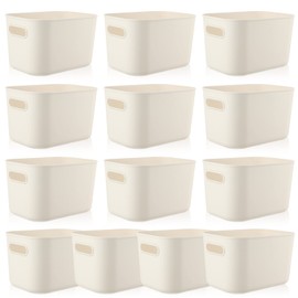Plastic Storage Bins 10 Pcs White Storage Bin Pantry Organizer Bins Small Storage Baskets Storage Containers for Home Kitchen (10 x 7 x 6 Inch)