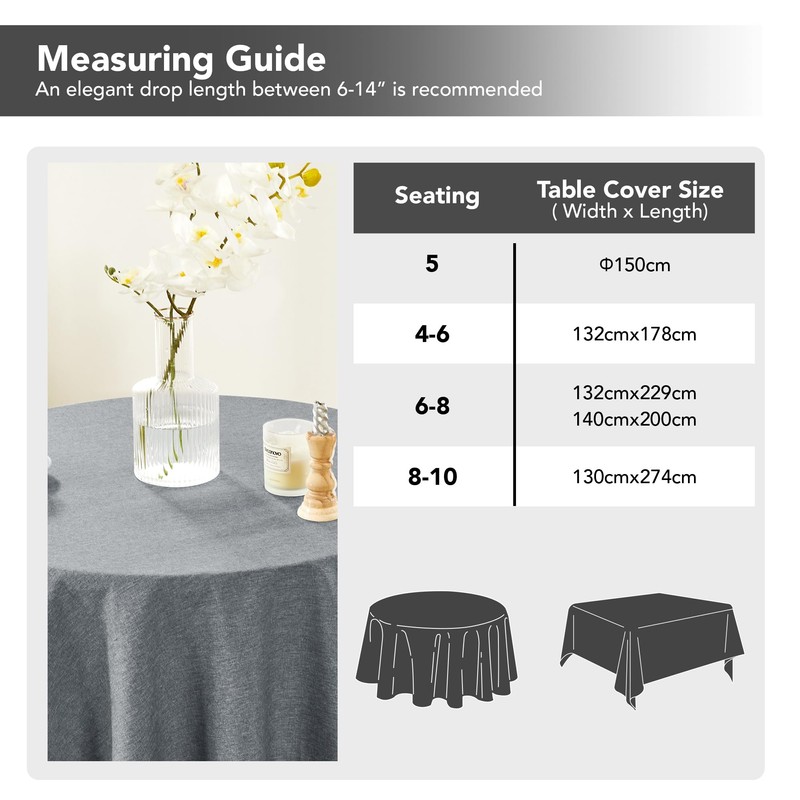Deconovo Faux Linen Wipable Tablecloth, Table Protector for Party, Garden