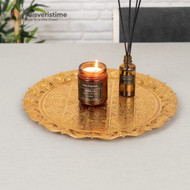 Alisveristime Bandeja turca otomana para servir bebidas de café y té (34 cm - 13,38 pulgadas) (750 gramos - 1,65 libras) (oro)