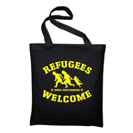 Refugees Welcome Jute Bag Bag Bag Cotton Bag, BLACK (Black) - styletex23tzbbag2ref1