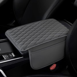 YYTQP Car Center Console Cover, Leather Armrest Seat Box Cover with 2 Storage Bags, Universal Car Armrest Seat Box Pad Car Decor Accessories for Most Vehicles (Gray)