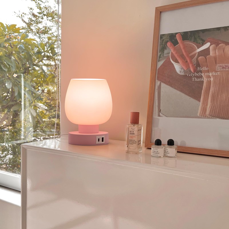 Touch Bedside Table Lamp - Pink Small Lamp for Bedroom