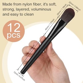Teenyyou 12 brochas planas para base de maquillaje con cerdas de nailon suaves y mango de madera, brochas de maquillaje para maquillaje líquido, cepil