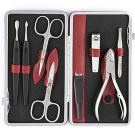 ZOHL Luxury Manicure & Pedicure Set Venetta L - 8 Professional Nail Tools in Red Framed Leather Case - Made in Germany