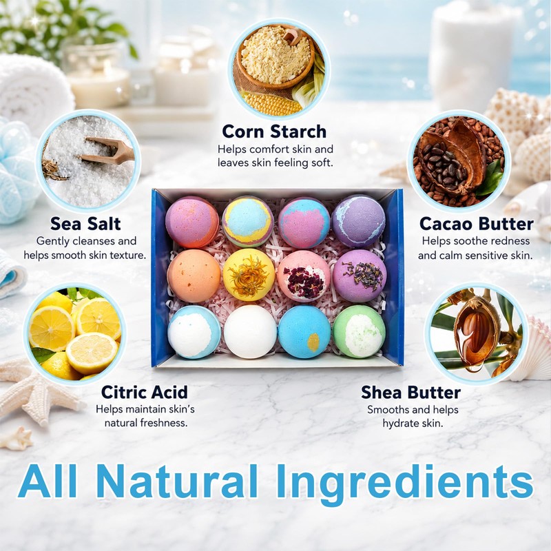 Ocean Theme Bath Bomb Set with Hidden Sea Creature Charms,