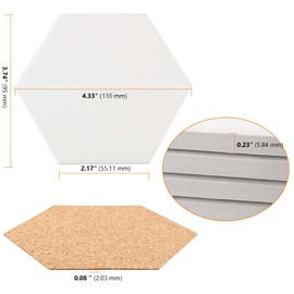 SEUNMUK 32 Pack 4.3 Inch White Ceramic Tiles for Crafts Coasters, Hexagon Unglazed Ceramic Tiles with 32 Cork Backings and 4 Holder, Blank Coasters for Painting, Acrylic Pouring, DIY