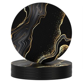 Nipichsha Coasters for Drinks, Set of 6 Absorbent Rubber Drink Coasters with Non-Slip Backing, Cute Drink Coasters for Cup Kitchen Home Decor Housewarming Gift, Round 4", Luxury Black Marble