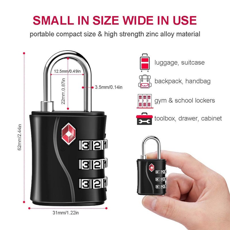 ZHEGE Suitcase Locks TSA Approved, 3 Digit Luggage Locks with