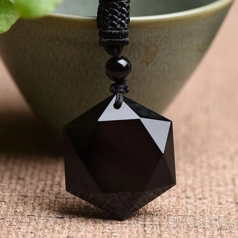 Black Obsidian Hexagram Pendant Necklace Healing Protection Crystal Jewelry