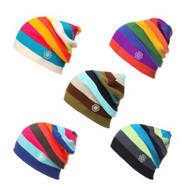 AILOVA Regenbogen Mütze, Damen/Herren Winter-Strickmütze, Gestrickte Wintermütze Doppelstrick Streifenmütze Garn Eltern Kind Mütze Warm Baggy Slouchy Cap für Kopfumfang 55-61cm (Rot)