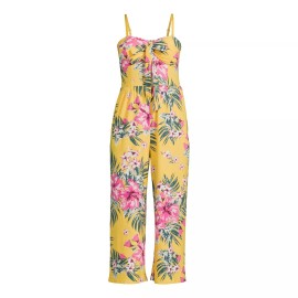 No Boundaries Juniors' Strapless Tie Front Jumpsuit Size L 11-13 New Yellow Pink
