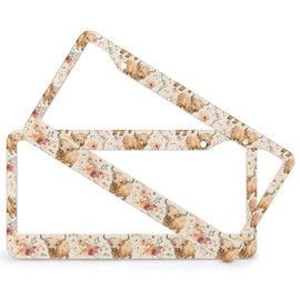 KIOWEIR Cute Highland Cows 2 Pack License Plate Frames,Stainless Steel Car License Plate with 2 Holes and Screws Universal Aluminum Car Accessories for Front and Rear