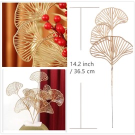 PASYOU Artificial Golden Ginkgo Leaf Stems for Christmas Decor, Fake Gold Apricot Leaves Plants Plastic Sticks Faux Picks Indoor Outdoor Home Wedding Party Event Xmas Ornaments DIY Decoration - 12 Pcs
