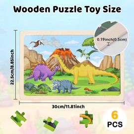 SJkeji Children's Puzzle Suitable for Children from 3, 4, 5, 6 Years and Older, 6 x 30 Pieces Wooden Puzzle, Dinosaurs, Animals, Fire Brigade, Sea, Space, Vehicles, Educational Toy for Preschool