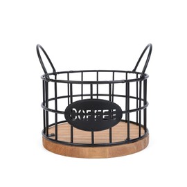 Fving Coffee Pod Holder for Counter, K Cup Holders Coffee Pods Storage Organizer,Large Capacity Coffee Bar Basket with Wooden Base for Kitchen Office Desktop (Black)