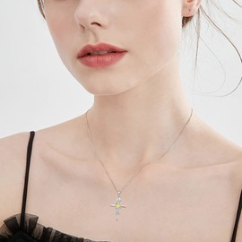 STARCHENIE Note Cross Necklace for Women Sterling Silver Treble Clef Pendant Music Note Jewelry Created Topaz