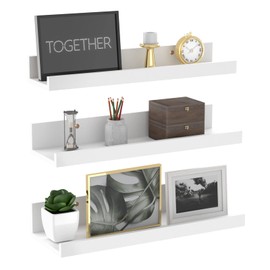 Giftgarden 16 Inch White Floating Shelves for Wall Mount, Modern Wood Wall Shelf Ledge for Bathroom Bedroom Living Room Kitchen Nursery Storage, Set of 3 Different Sizes