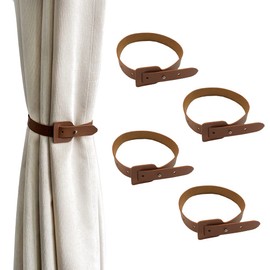 Leather Curtain Holdbacks,4 PCS Curtain Tie Drapes Curtain Holdbacks Vintage Style Curtain Tie Backs Curtain Buckle for Home Decorations (Brown)