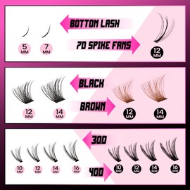 Veleasha Wimpern Extensions Set 268PCS Lash Clusters Kit Brown Lashes Individual Lashes Bottom Lashes Spike Lashes Clusters Lashes Fluffy Wispy Natural DIY Eyelash Extensions at Home(Hot Mix Style)