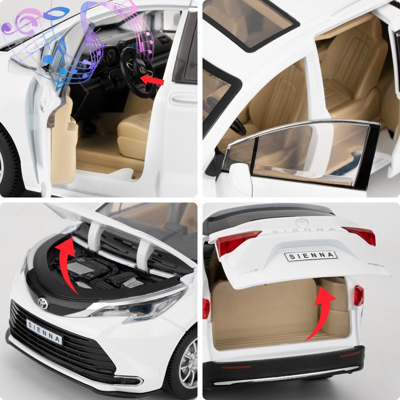 BDTCTK 1:24 Sienna Car Model, Pull Back Diecast Toy Car