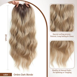 MORICHY Hair Toppers for Women with Thinning Hair 20inch Long Wavy Hair Toppers with 6.5"x6.5" Large Base Synthetic Hair Topper with Bangs Clip in Hair Topper Wiglets Ombre Dark Blonde