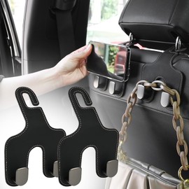 JEYODA Car Hooks for Purses and Bags,Flexible PU Vehicle Storage Hanger,Car Seat Back Organizer,Universal Hidden Multifunctional Headrest Hooks for Car，Home (Style 2-Black)