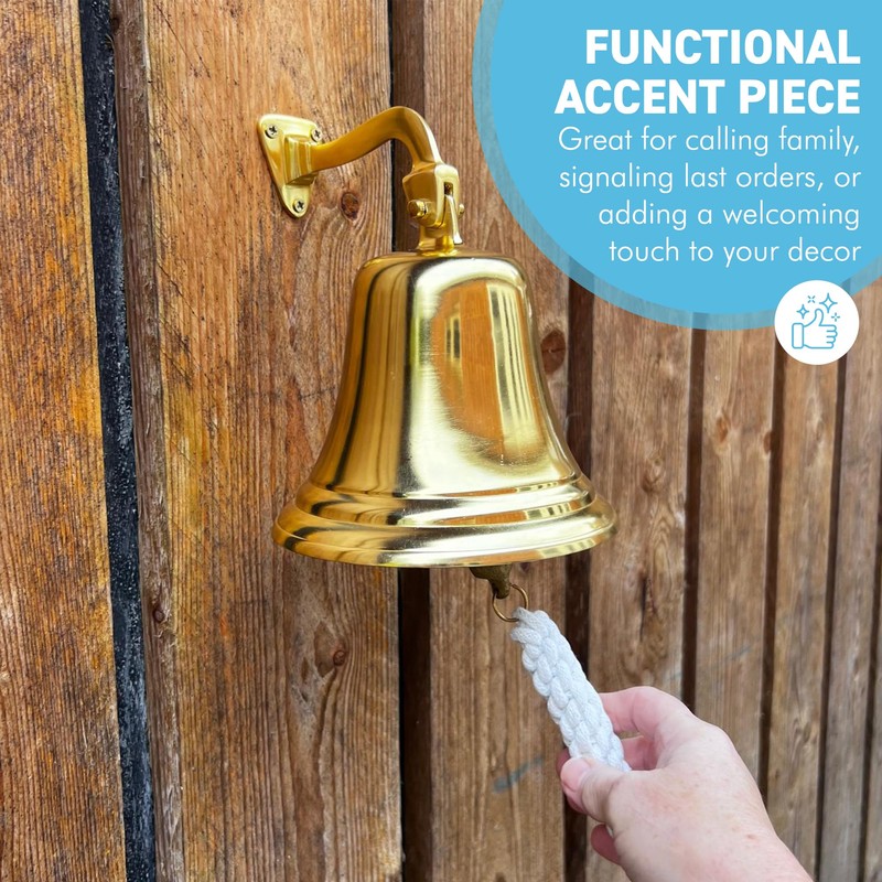 Traditional Brass Wall-Mounted Door Bell, 17cm Nautical Ship Bell Ringer