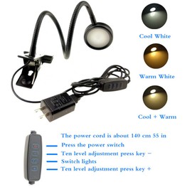 ZSGoes 2 Pack Clamp Gooseneck LED Desk Lamp, Clip on Bendable Steel Light, C-clamp Sewing Machine Table Mount, 360degree Flexible Neck 3 Colors 10 Level Brightness (Clamp)