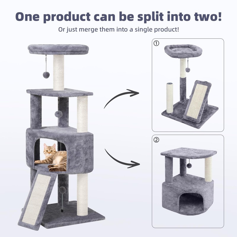 HUITREE 45in Cat Tree Tower with Big Condo for Indoor