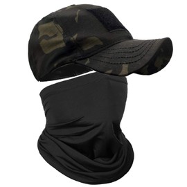 Jarseila Men's Camo Baseball Cap with Face Masks, Military Cap Baseball Cap Men's Cotton Army Cap Cotton Military Cap Baseball Cap, Camouflage black