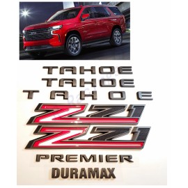 GM Auto 7PCS Matte Black Tahoe Premier Duramax Red Black Z71 Emblems For 2021+ Tahoe
