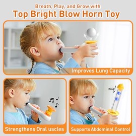 parte superior BRIGHT 3 en 1 Montessori - Juguete musical para niños pequeños, silbato, soplado de bolas, tubo de campana de bola flotante, juguete sensorial para bebé, juguetes de habilidades motoras