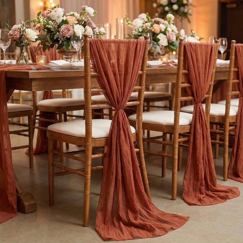 Terracotta Rust Cheesecloth Table Runner Birthday Christmas Valentines Day