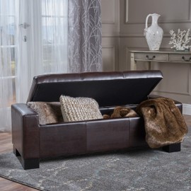 Christopher Knight Home Guernsey Bonded Leather Storage Ottoman Bench, Chocolate Brown