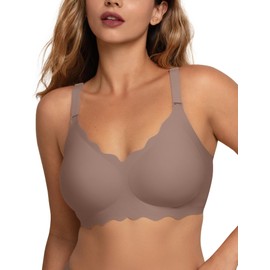 COMFELIE Seamless Wireless Bra with Soft Fabric Lace Trim and Adjustable U-Back Straps Coffee