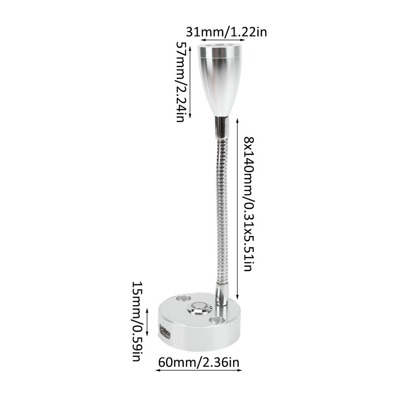 RV Reading Light Flexible Neck 3 Color Light 12‑24V 3W