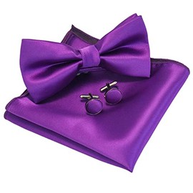 JEMYGINS Mens Bowtie Silk Purple Bow Tie and Pocket Square Sets with Cufflinks
