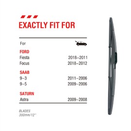 12 inch Back Windshield Wiper Blade Replacement for Ford Focus Fiesta 2018 2017 2016 2015 2014 2013 2012, Rear Wiper Blades For My Car-12M