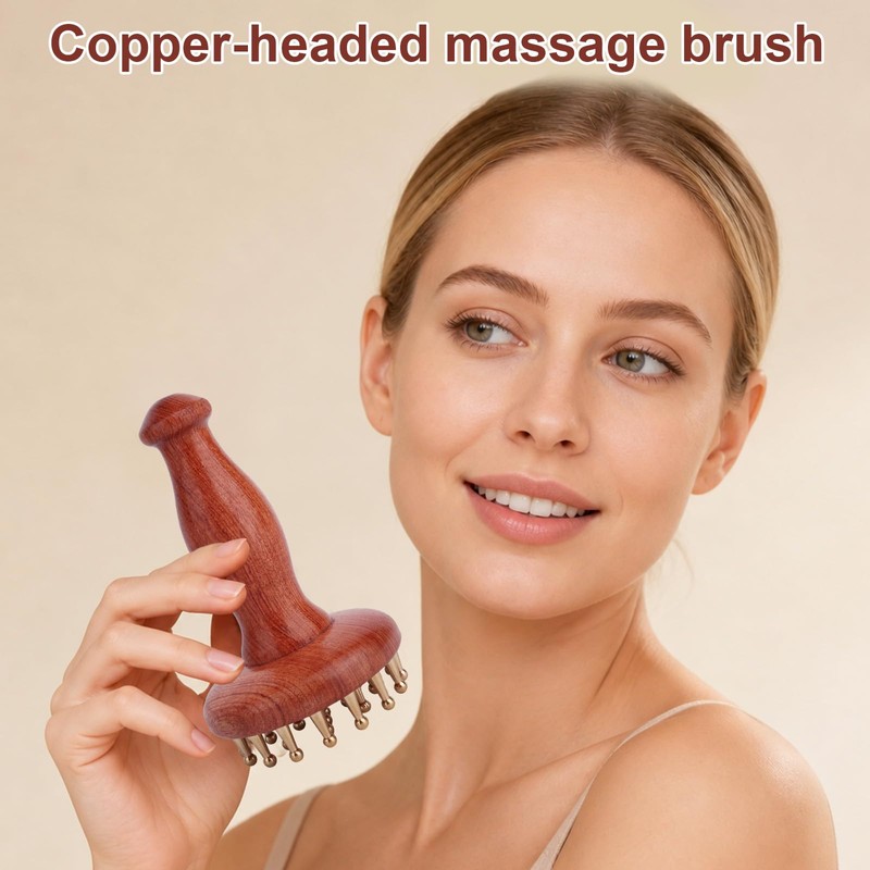 Penitue Meridian Massage Brush with Handle, Pure Copper Teeth Body