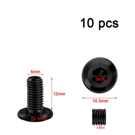 Pack of 10 Screws M5 × 12, Flat Head Screws M5 Hexagon Socket, M5 Screws, Black, Stainless Steel A2 V2A, Full Thread