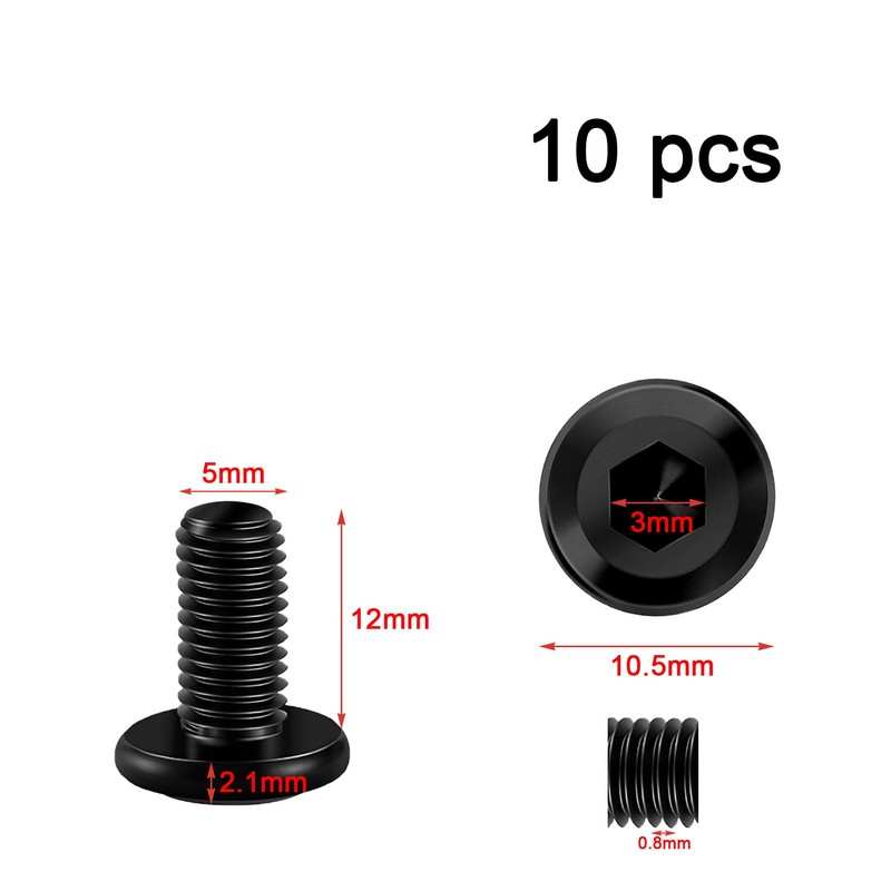 Pack of 10 Screws M5 × 12, Flat Head Screws