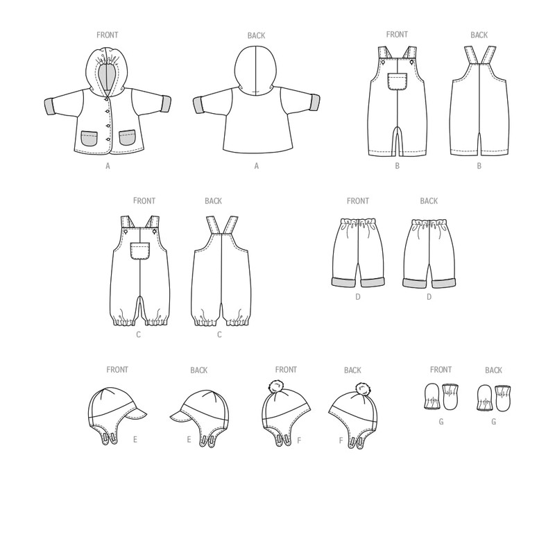 BUTTERICK B6969A Infants' Jacket, Overalls, Pants, Hats and Mittens A