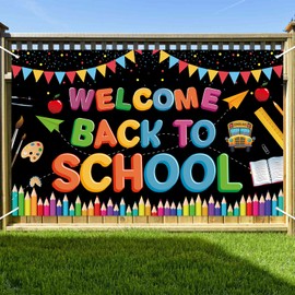 72 x 44 Inch Welcome Back to School Banner - First Day of School Hanging Banner Backdrop, Large Welcome Sign Poster Bulletin Board Flag Wall Decorations for School Classroom