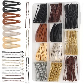 MOTIBACK 220-Piece Hair Pin Set - 120 Bobby Pins, 60 U-Shaped Hair Pins & 40 Snap Clips for Women Professional Hair Accessories Kit for All Hair Types (Brown/Black/Blonde/Silver)