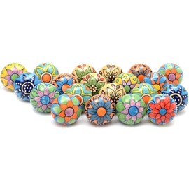 ALV Ceramic Knobs Gold Drawer Pulls and Knobs Multicolor Door knobs for Drawers Vintage Handmade Mandala Cabinet Handle for Kitchen Wardrobe Furniture - Pack of 20 Knobs