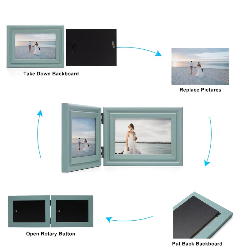 WISADD Horizontal 5X7 Picture Frames Double Hinged Wood Folding Photo
